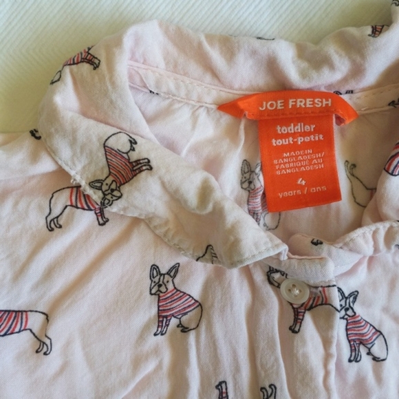 joe fresh lightweight rayon french bulldog long sleeve blouse 4T toddler girls - Picture 2 of 6